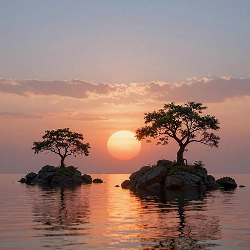 Surreal Sunset Over Rocky Islands