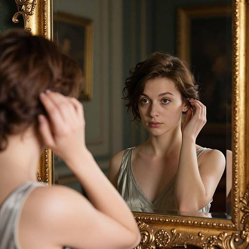 Elegant Woman by Ornate Gold Mirror