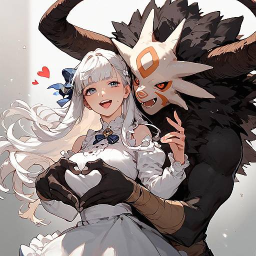 Happy Anime Couple with Monsters