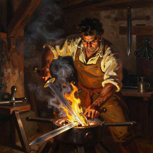 Medieval Blacksmith Forging Sword