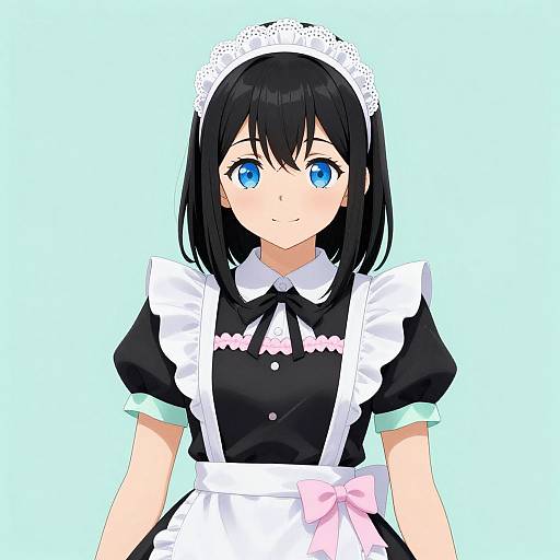 Cheerful Anime Maid with Mint Accents
