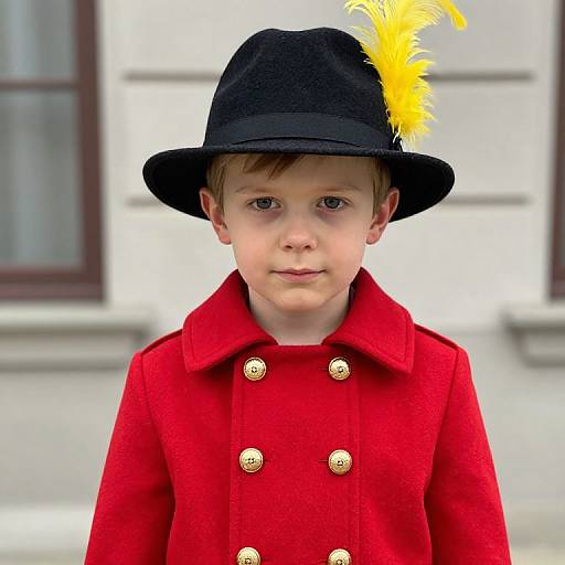 Boy in Red Coat with Feathered Hat