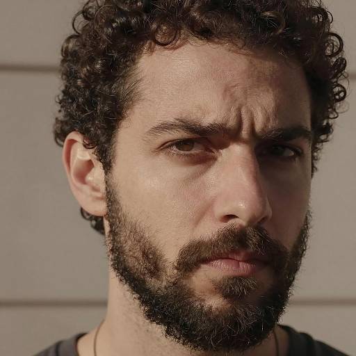 Close-up Portrait of Bearded Man with Curly Hair