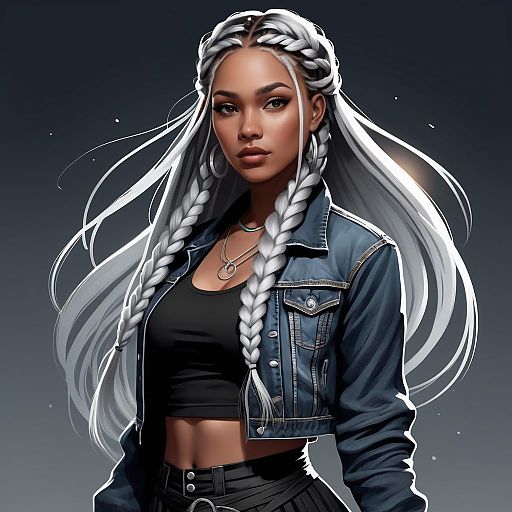 Ethereal woman with silver braids in denim jacket