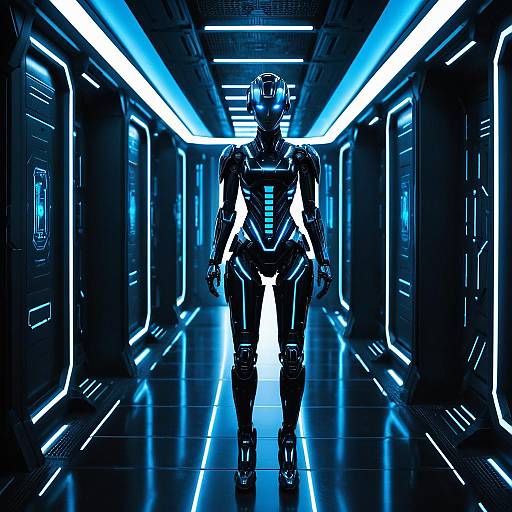 Female Android in Futuristic Corridor