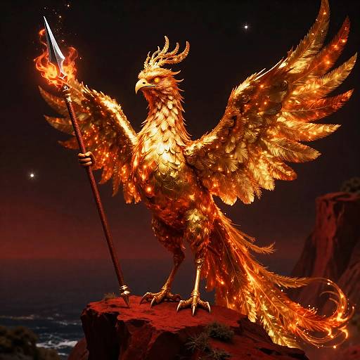 Golden Maya Phoenix on Crimson Cliff