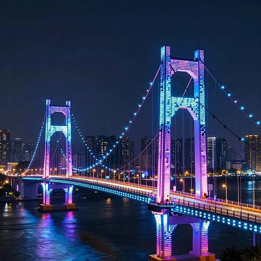 Neon Pixelated Bridge Over Virtual City