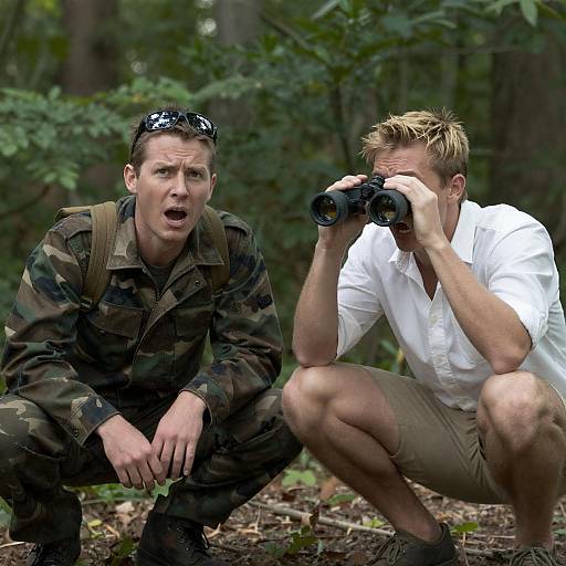 Dramatic Forest Encounter with Two Men