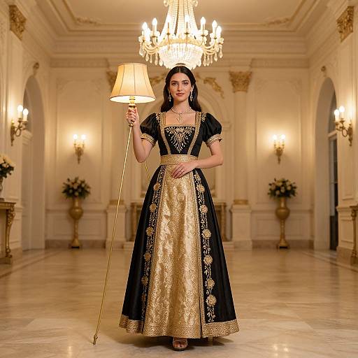 Woman in Traditional Dress with Leg Lamp