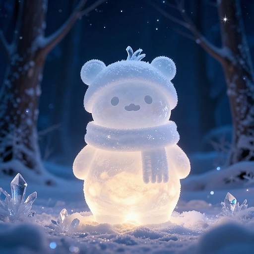 Glowing Ice Bonhomme in Enchanted Forest