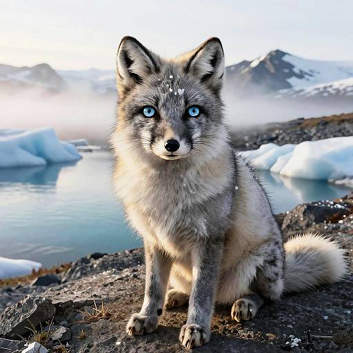 Silver-gray Arctic Fox Kit at Dawn