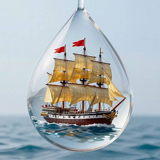Miniature Ship in Teardrop Droplet