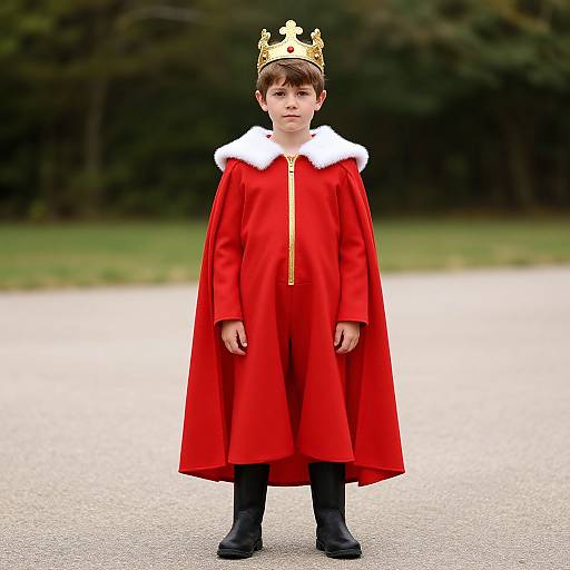 Boy in King Costume Outdoors