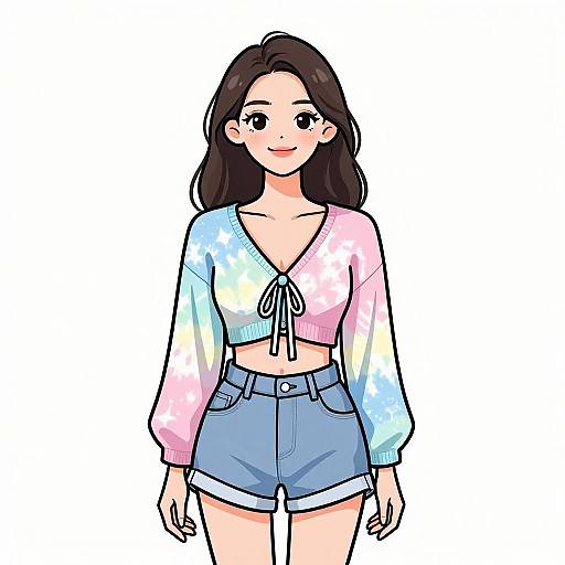 Smiling Woman in Pastel Tie-Dye Outfit