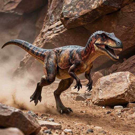 Velociraptor Sprinting Through Rocky Canyon