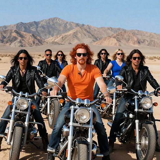 Motorcycle Crew in Desert Landscape