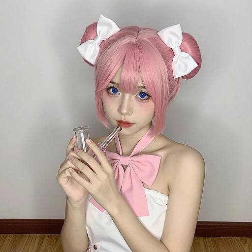 Portrait of Pink-Haired Woman with Pipe