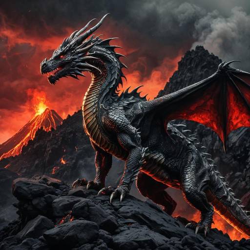 Ancient Dragon on Volcanic Cliff Ancient Dragon on Volcanic Cliff