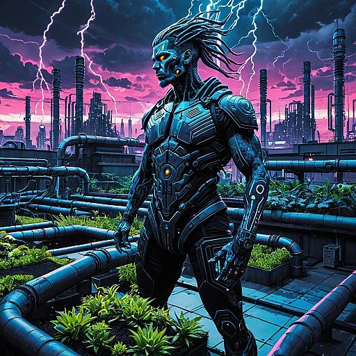 Silicon Shaman in Cyberpunk Rooftop Garden