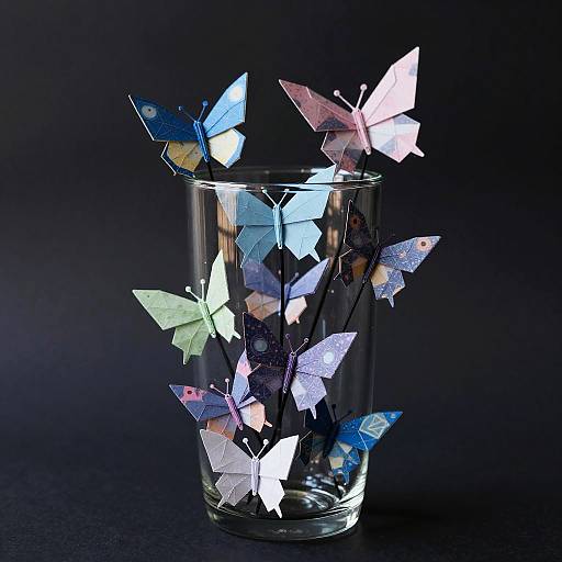 Glass Vase with Origami Butterflies