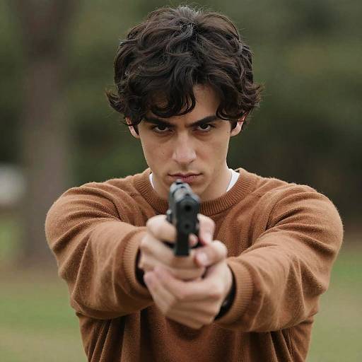Intense Portrait of a Gun-Wielding Man