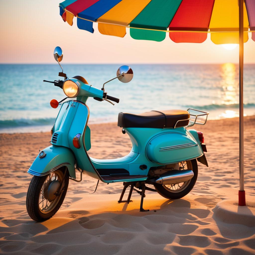 Nostalgic Beach Scene with Classic Moped