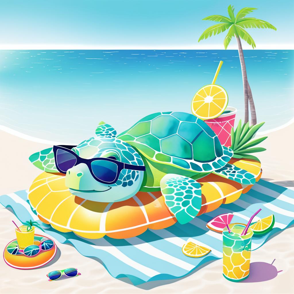 Charming Sea Turtle's Relaxing Beach Day