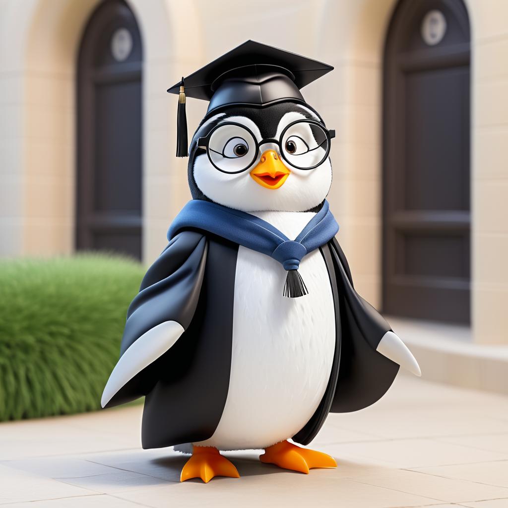 Wise Penguin Scholar in Academic Attire