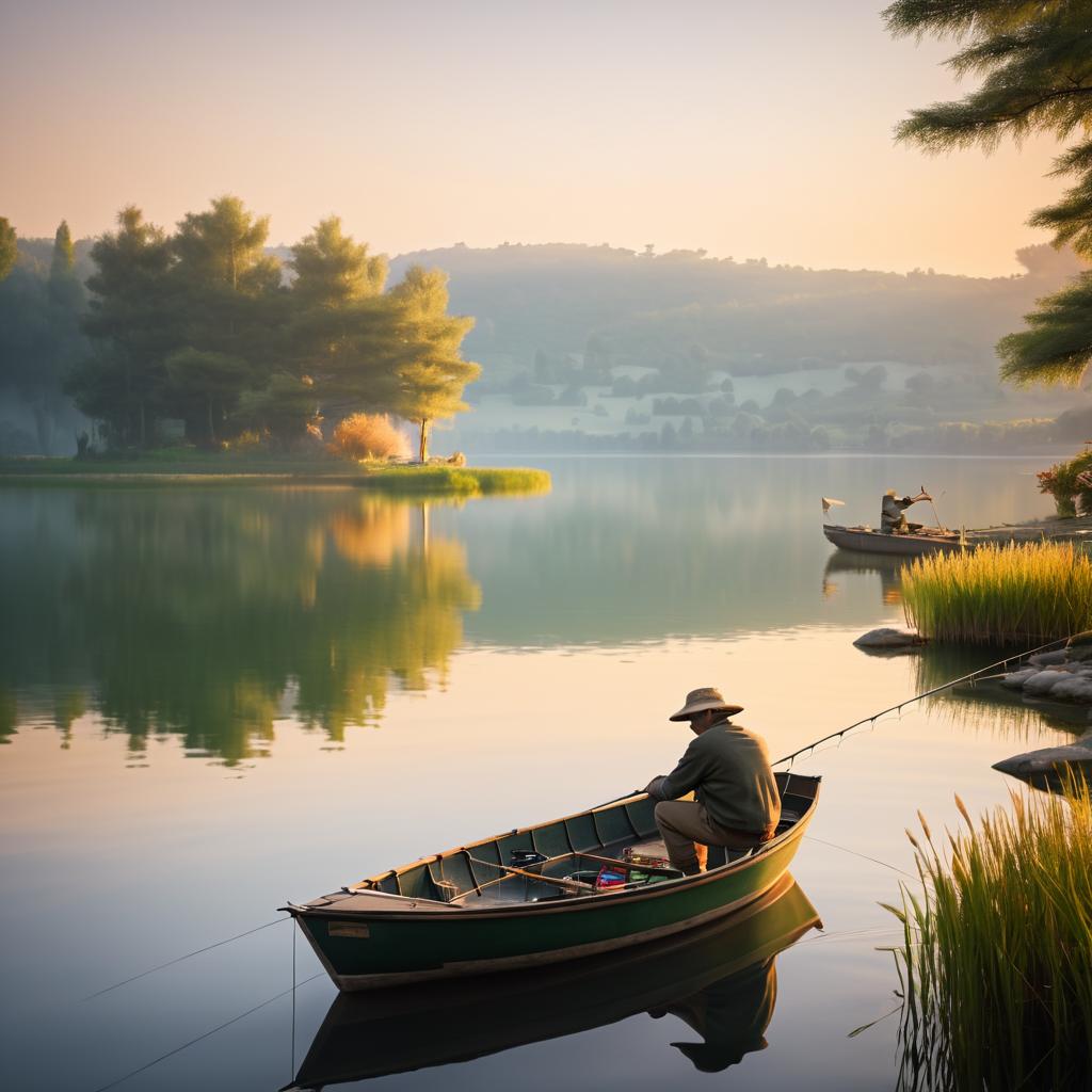 Serene Lakeside Fishing Scene