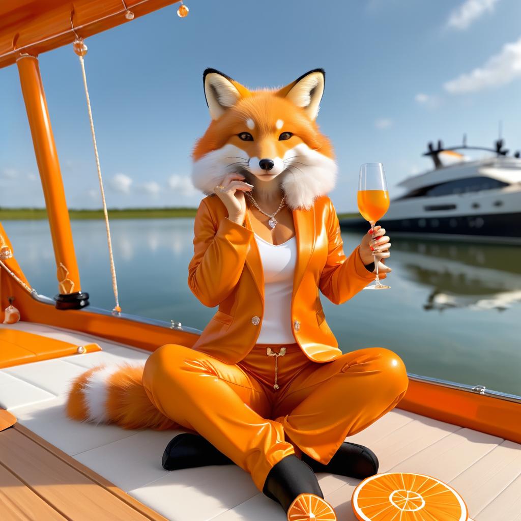 Yoga Fox on a Boat with Champagne