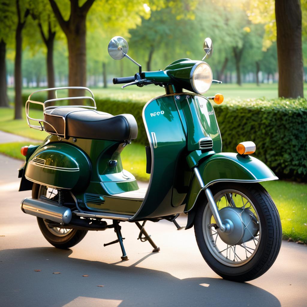 Vintage Deep Green Moped in Park