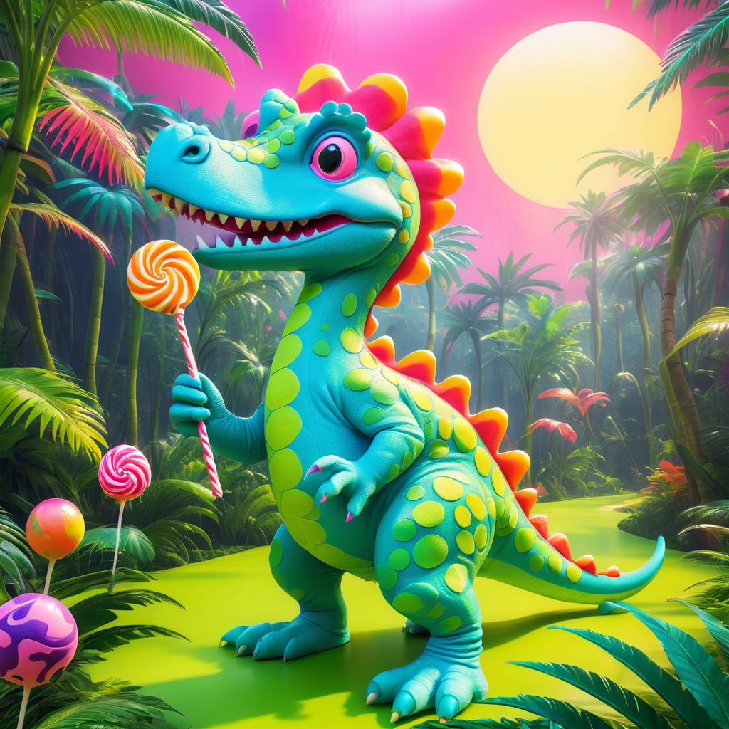 Whimsical Dinosaur in Prehistoric Jungle