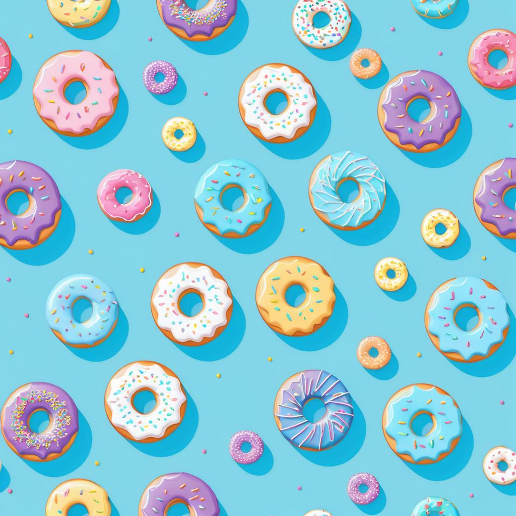 Kawaii Donut Pattern on Blue Background