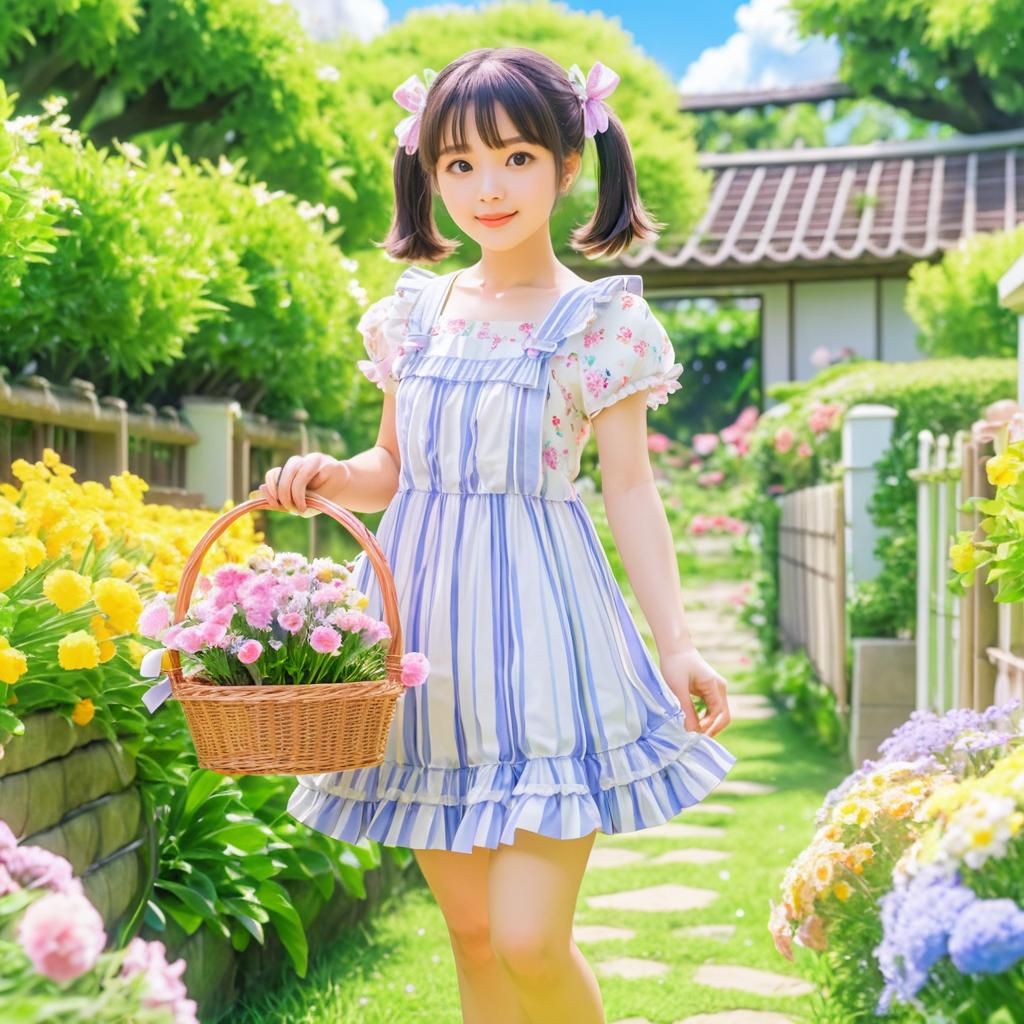 Cute Girl in Blooming Garden