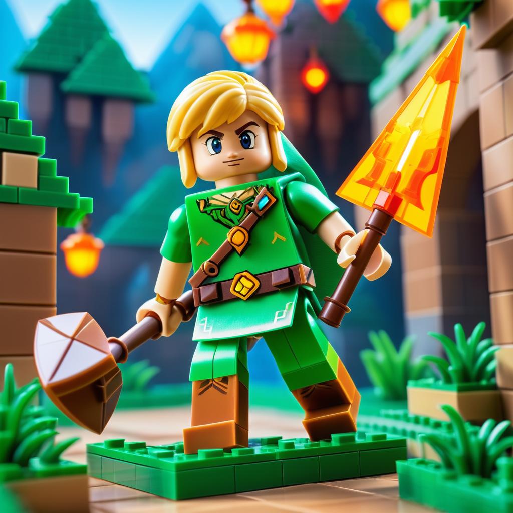 Link Lego Figurine in Hyrule Scene