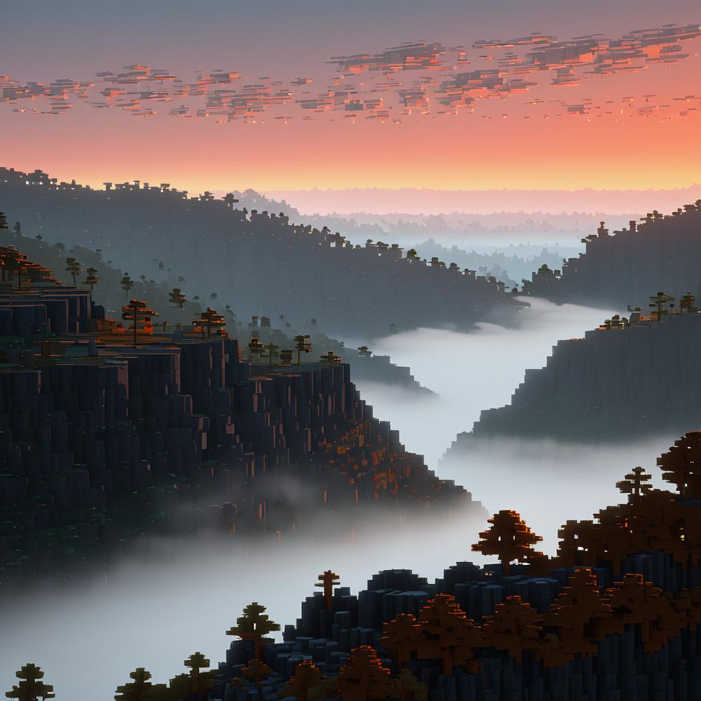 Mystical Voxel Rocky Highlands at Dawn