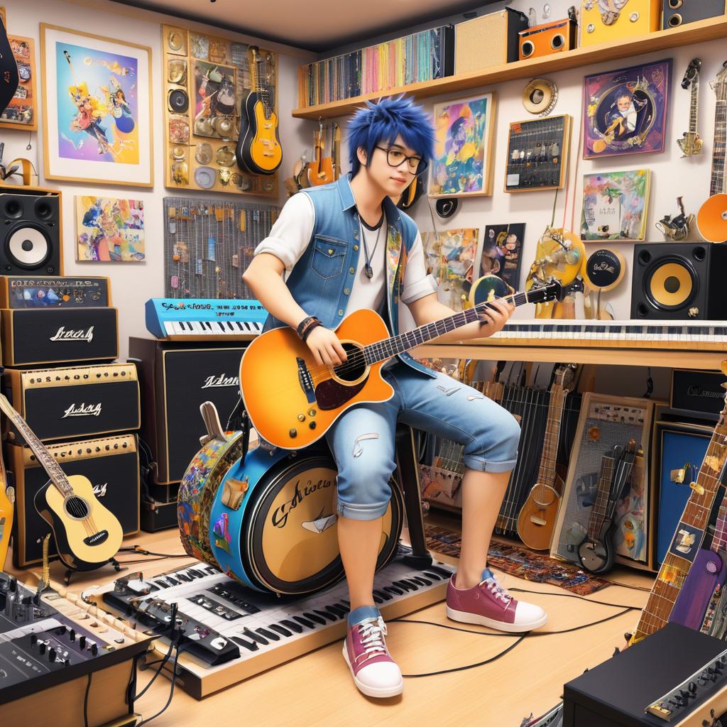 Energetic Musician in Vibrant Studio