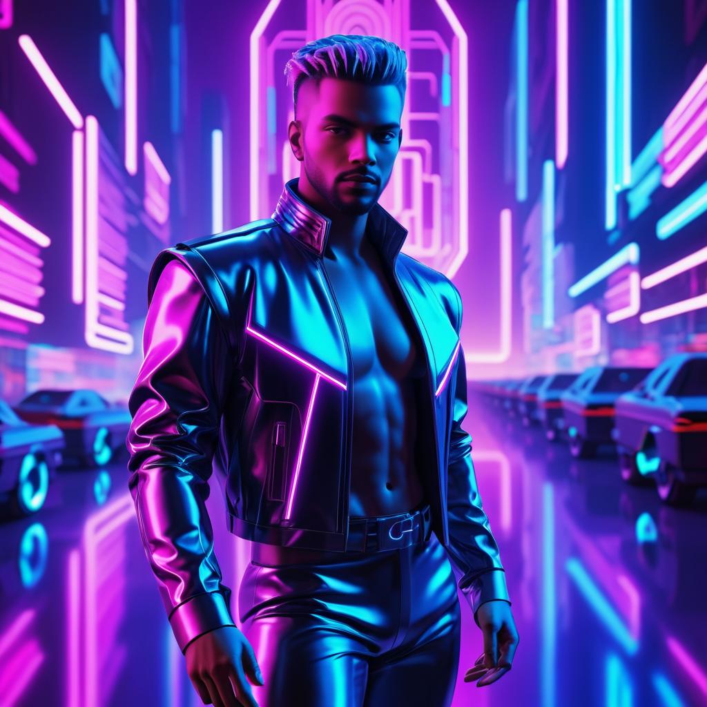 Dynamic Male Android in Neon Paradise