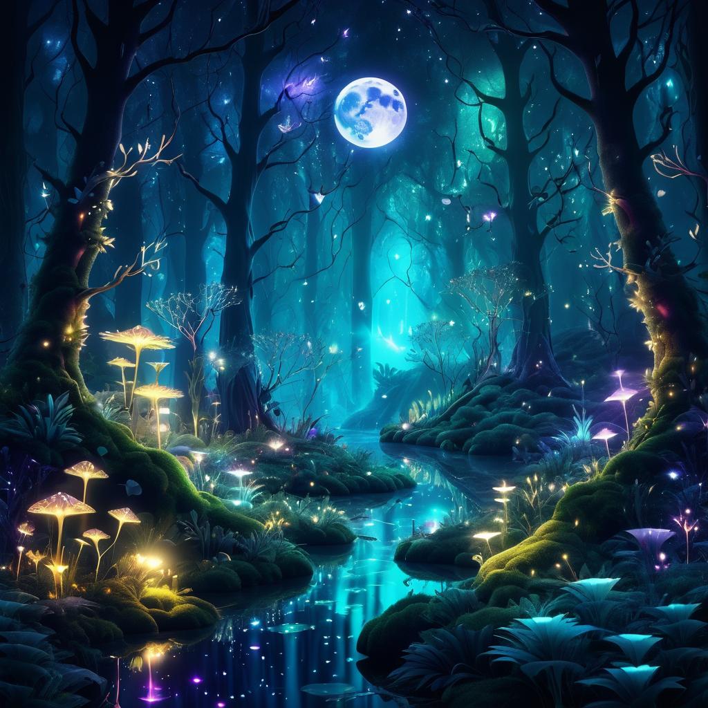 Magical Moonlit Forest with Mythical Creatures