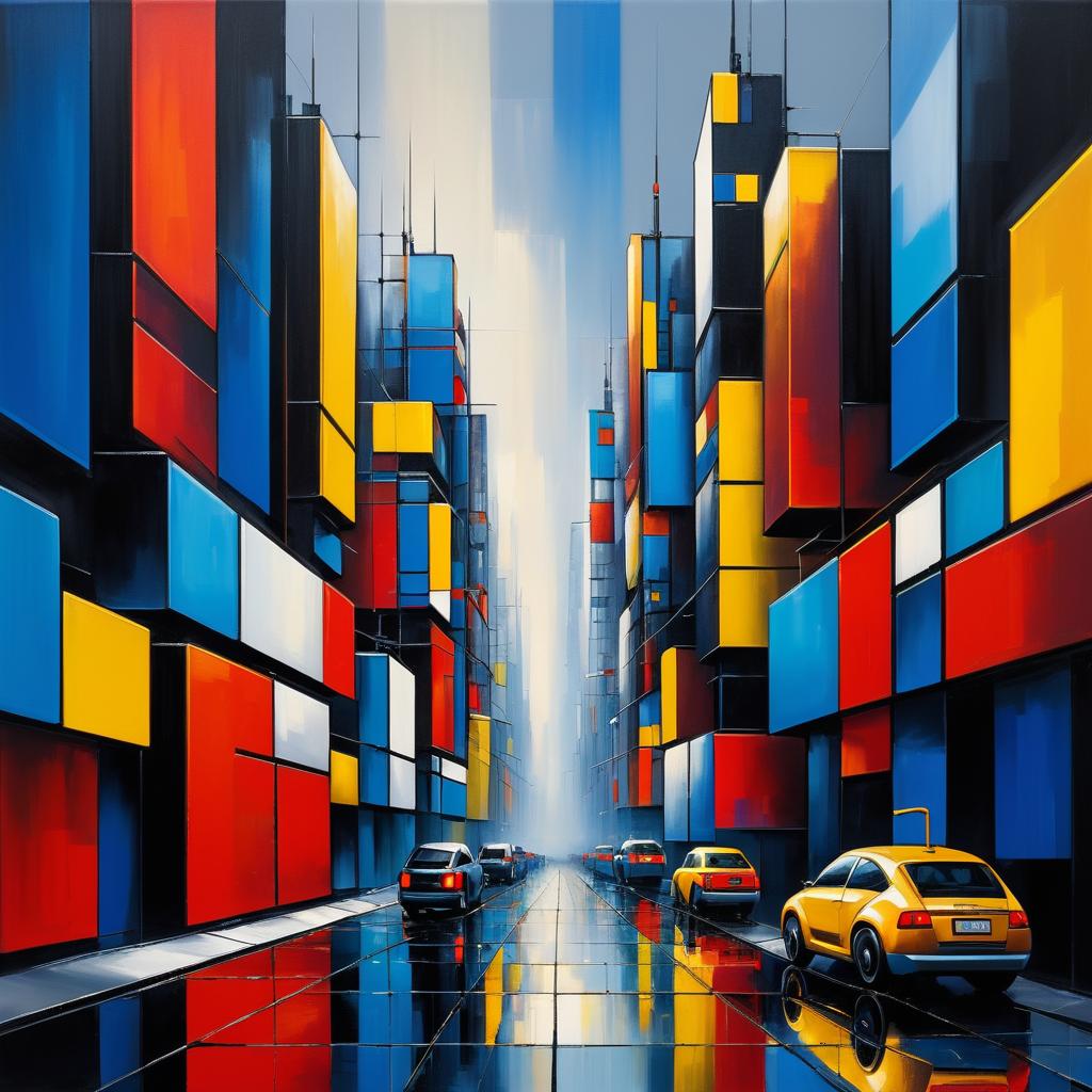 Vibrant Mondrian-Inspired Robot Cityscape