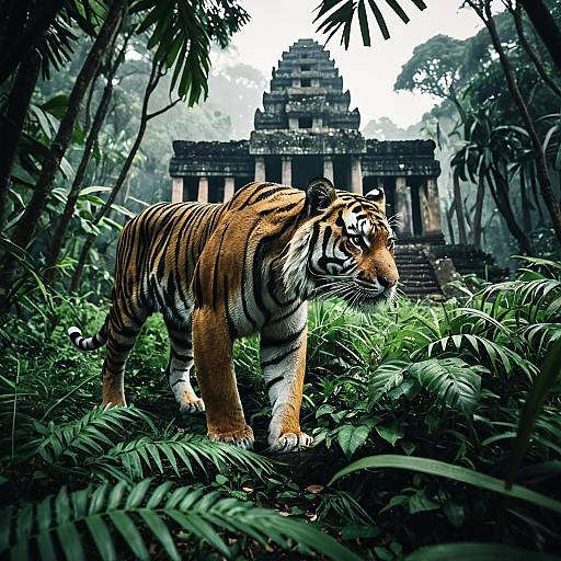 Ultra-Realistic Tiger in Jungle Ruins