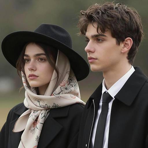 Couple in Outdoor Setting with Hats