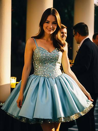 Candid Woman in Mini Ball Gown