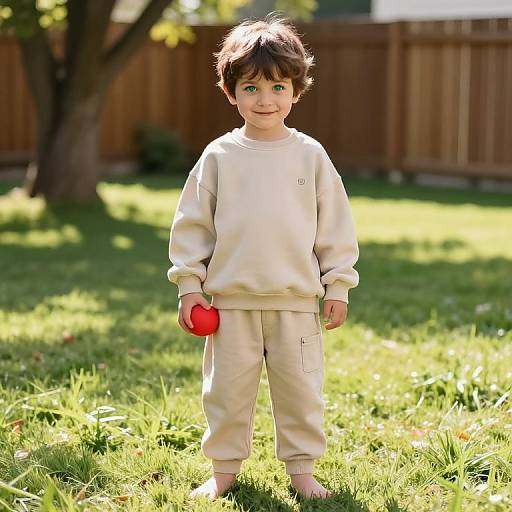 Playful Boy in Sunny Backyard