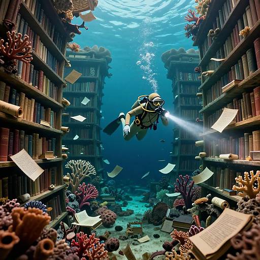 Surreal Underwater Library Dreamscape