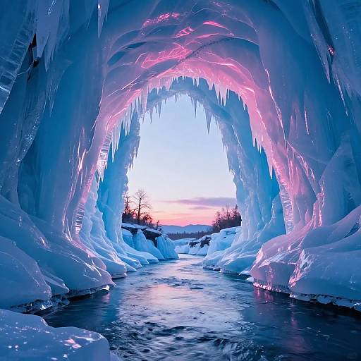 Luminous Ice Archway Over River