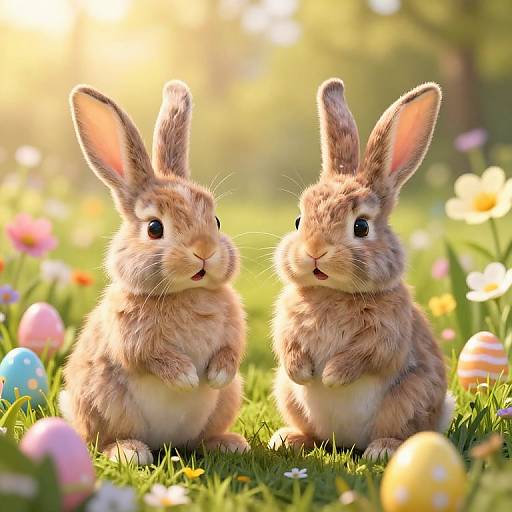 Whimsical Bunnies in Sunny Meadow