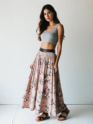 Woman in Bohemian Crop Top and Floral Skirt