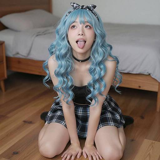 Portrait of Asian Woman with Blue Hair