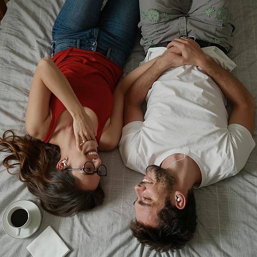 Joyful Couple in Cozy Bedroom Scene